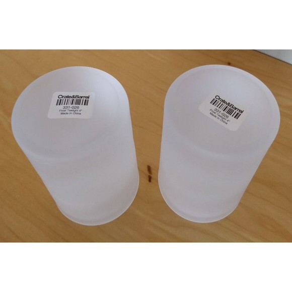 CRATE & BARREL Pair of Round Frosted Glass Tealight 4" Candle Holders NEW IN BOX - Picture 8 of 13